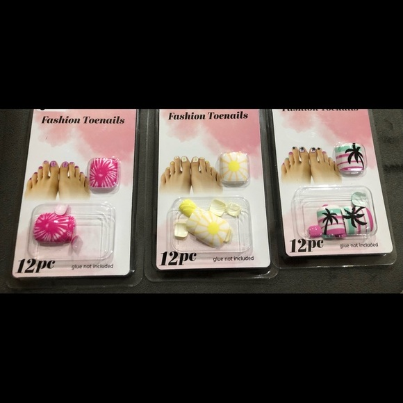 3 sets of tropical summer vacation print press on toe nail extensions new - Picture 5 of 5